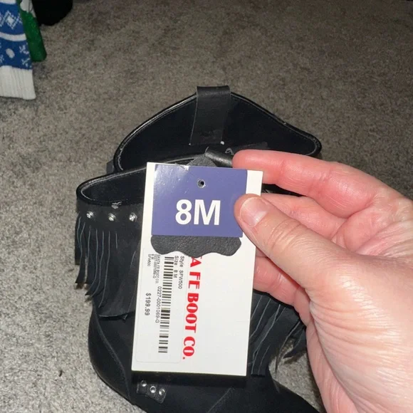 Santa Fe Boot Co Black Rhinestones Fringe Heeled Boots Size 8M - Picture 9 of 10